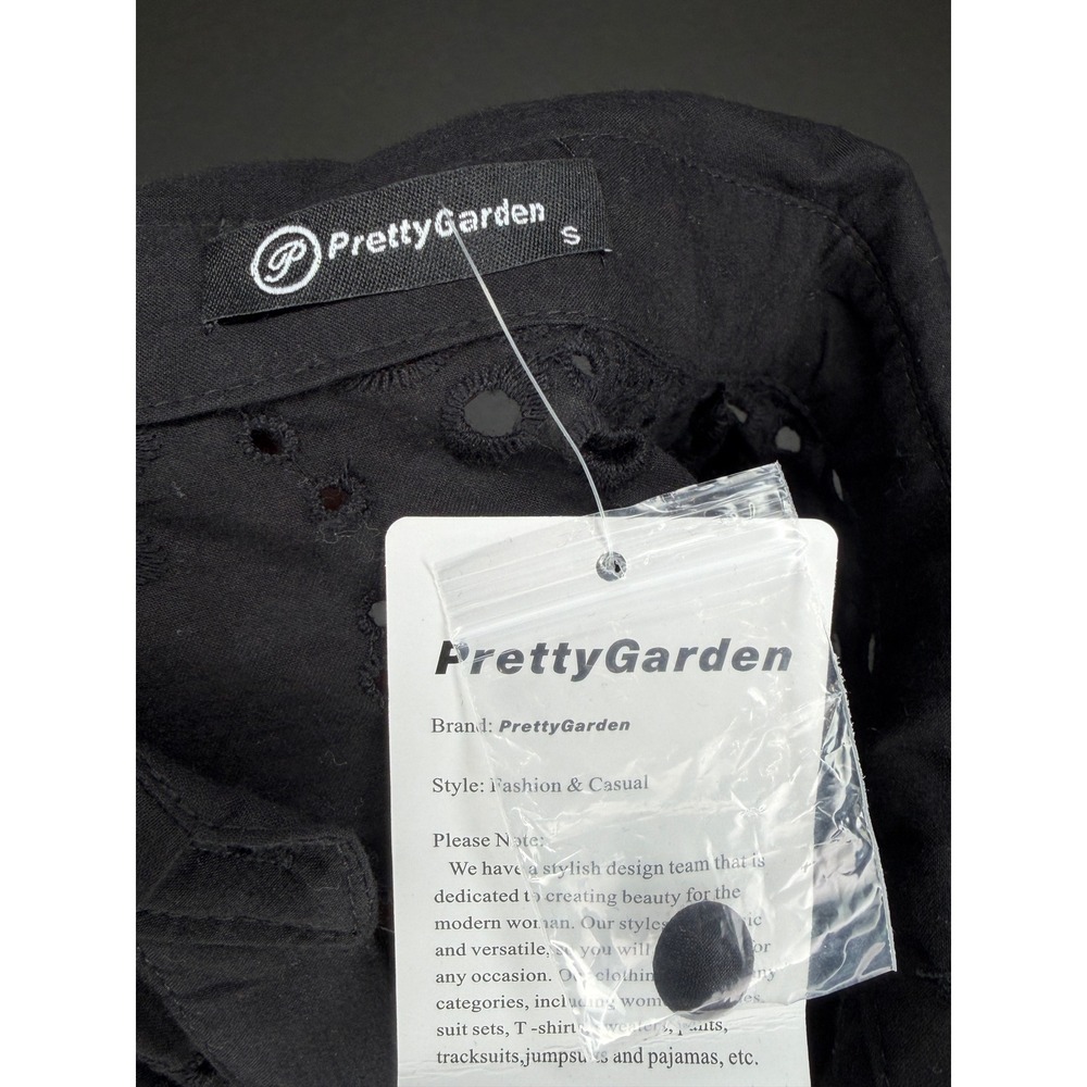 NWT PrettyGarden Black Eyelet Embroidery Button Down Puff Sleeve sm - Picture 6 of 8
